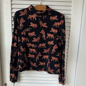 Easy Tiger!! Maeve Black and Orange Tiger Print Long Sleeve Mock Neck